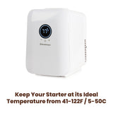 Keep your starter at its ideal temperature from 41-122F / 5-50C.