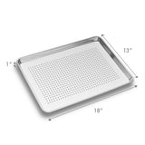Dimensions of the perforated sheet pan. 13x18x1 inches.