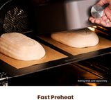 Bread Steel Duo with two bread doughs in the oven, one Baking Shell lifted to reveal the dough during fast preheating.